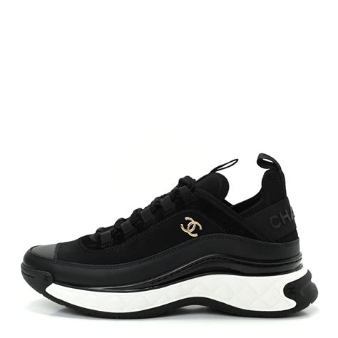 chanel cc velvet calfskin mixed fibers black chunky sneaker|chanel shoes canada.